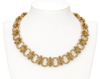 Erwin Pearl Vergulde Statement Ketting Vintage Gesigneerde Designer Halsketting Opvallende Runway Sieraden 43,5 cm