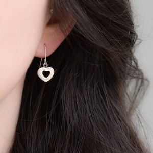 Small Sterling Silver Open Heart Dangle Earrings, Sterling Heart Earrings, Heart Shaped Earrings, Valentine&#39;s Day Sterling Heart Earrings