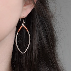 Sterling Silver and Copper Wrap Dangle Hoop Earrings, Mixed Metal Earrings, Silver and Copper Earrings, Marquise Earrings, Copper Jewelry image 1