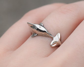 Sterling Silver Dolphin Wrap Ring, Sterling Dolphin Jewelry, Silver Dolphin Ring, Figural Dolphin Ring, Tropical Sterling Silver Ring