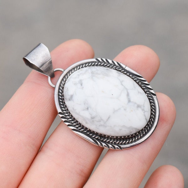 Sterling Silver Native American Oval Magnesite Pendant, Navajo Pendant, Sterling Silver Magnesite Jewelry, Tribal Pendant, Natural Gemstone