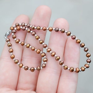 Sterling Silver Chocolate Pearl Beaded Anklet, Sterling Silver Anklet, Beaded Sterling Anklet, Simple Silver Anklet, Sterling Pearl Anklet