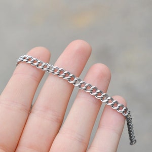 Sterling Double Curb Link Charm Bracelet, Curb Charm Bracelet, Simple Sterling Link Bracelet, Minimalist Sterling Silver Link Bracelet