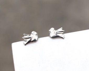 Sterling Silver Swallow Bird Earrings Birds in Flight Screw Back Style