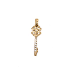 10k Yellow Gold Four Clover Key Pendant, Gold Key Pendant, Yellow Gold CZ Key, Gemstone Key Pendant, Key Shaped Pendant, 10k Clover Pendant