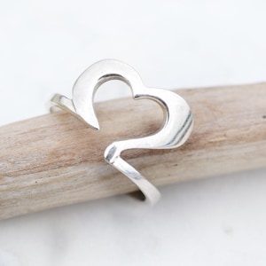 Sterling Silver Open Heart Ring, Heart Shaped Ring, Sterling Heart Ring, Sterling Open Heart Jewelry, Girlfriend Gift, Mother&#39;s Day Gift