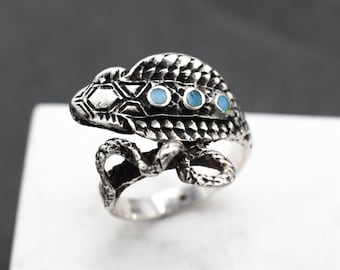 Sterling Silver Turquoise Inlay Snake Ring, Sterling Viper Ring, Turquoise Snake Ring, Sterling Snake Jewelry, Sterling Snake Wrap Ring