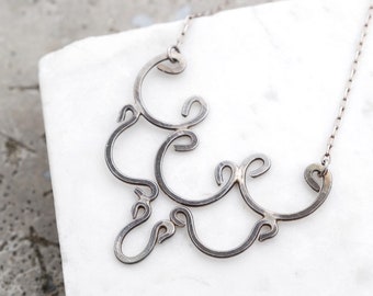 Oxidized Sterling Artisan Necklace, Antiqued Silver Necklace, Boho Sterling Necklace, Vintage Abstract Necklace, Oxidized Silver Necklace