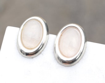 Modern Sterling Silver Oval Rose Quartz Dangle Earrings, Pink Quartz Earrings, Light Pink Jewelry, Wedding Earrings, Rose Quartz Earrings