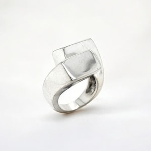 Modern Sterling Silver Chunky Square Bypass Ring, Modernist Sterling Ring, Geometric Sterling Silver Ring, Heavy Sterling Silver Ring