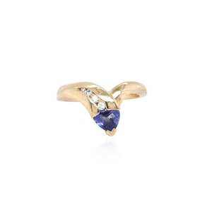14k Yellow Gold Trillion Tanzanite and Diamond Ring, Tanzanite Ring, 14k Purple Gemstone Ring, 14K Tanzanite Jewelry, Trillion Gemstone Ring