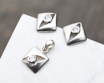 Sterling Square CZ Jewelry Set Simple Silver Square Shaped Geometric Necklace Gemstone Jewelry Trendy Sterling Cubic Zirconia Stud Earrings