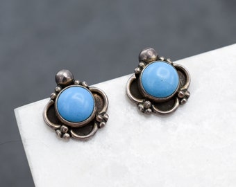 Sterling Silver Faux Turquoise Southwestern Stud Earrings, Western Turquoise Earrings, Turquoise Studs, Classic Sterling Turquoise Studs