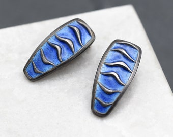 Sterling Silver DAVID ANDERSEN Norvège Boucles d’oreilles Blue Enamel Clip, Boucles d’oreilles en émail, Boucles d’oreilles scandinaves, bijoux David Andersen Sterling