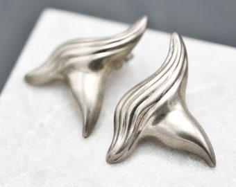 Sterling Silver Abstract Hollow Earrings, Modernist Sterling Earrings, Modernist Sterling Silver Jewelry, Large Abstract Sterling Earrings