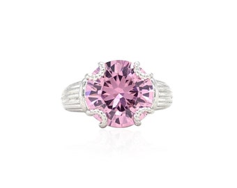 Silver Tone Modern Pink CZ Solitaire Ring, Modern Gemstone Ring, Pink Gemstone Ring, Big CZ Jewelry, Pink CZ Cocktail Ring