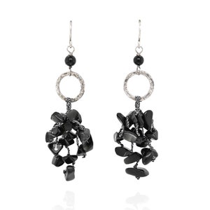 Sterling Silver Black Bead Cluster Dangle Earrings, Boho Bead Earrings, Beaded Dangle Earrings, Black  Jewelry, Boho Beaded Earrings