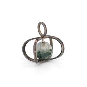 Estate Sterling Silver Kupittaan Kulta Modernist Moss Agate Beaded Pendant, Sterling Scandinavian Pendant, Finland Jewelry, Finland Pendant