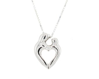 Sterling zilveren moeder kind hart ketting, sterling moeder sieraden, moeder en baby ketting, moeder cadeau, kraamcadeau, Moederdag ketting