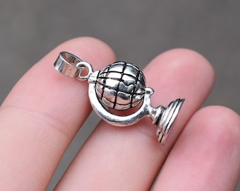 Sterling Silver Spinning Globe Tourist Charm Pendant, Sterling Globe Pendant, Travel Pendant, Travel Gift, Sterling Silver Globe Pendant