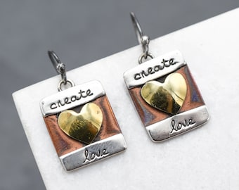 Far Fetched Sterling Silver & Brass Hammered Diamond Dangle Earrings Far Fetched Sterling Silver & Brass Hammered Diamond Dangle Earrings