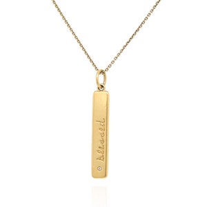 Sterling Silver Gold Overlay Stella & Dot Blessed Vertical Bar Necklace, Gemstone Blessed Gold Necklace, Blessed Jewelry