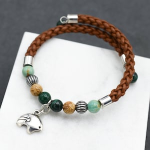 Sterling Silber und echtes Leder Relios Edelstein Perle Bär Armband, Sterling Bär Armband, Leder und Sterling Schmuck, Boho Schmuck