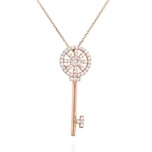 Sterling Silver Rose Gold Overlay Antique Shaped Gemstone Key Necklace, CZ Key Necklace, Rose Gold Key Necklace, CZ Key to my Heart Necklace