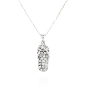 Sterling Silver Pve CZ Flip Flop Necklace, Sterling Sandal Necklace, Sandal Jewelry, Sterling Silver Sandal Necklace, Beach Necklace