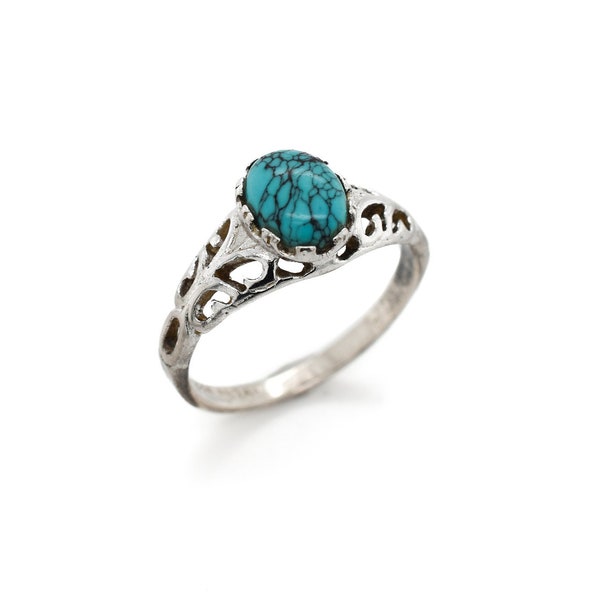 Sterling SETA Boho Turquoise Filigree Ring, Simple Turquoise Ring, Southwestern Jewelry, Boho Sterling Ring, Western Sterling Silver Ring