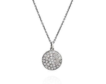 Stella & Dot Sterling Zilveren CZ Pave Cirkel Ketting | 925 Hanger | Verstelbaar 40-45 cm