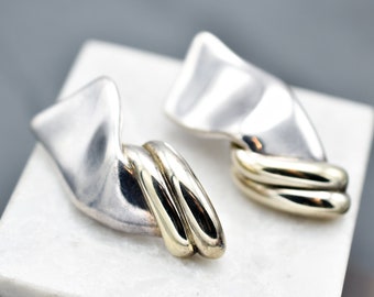 Unique Sterling Silver Modernist Two Tone Earrings, Sculptural Sterling Earrings, Bold Sterling, Modernist Jewelry, Artisan Silver Earrings