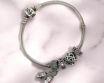 パンドラ スターリングシルバー 3 チャーム ブレスレット - 本物の