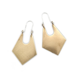Sterling Silver and Brass Flat Hoop Earrings, Mixed Metal Earrings, Sterling and Brass Geometric Earrings, Brushed Metal Earrings