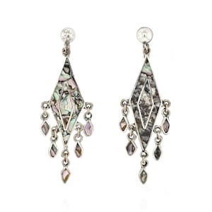 Large Sterling Silver Abalone Inlay Dangle Earrings, Mexican Screw Back Earrings, Sterling Screw Back Dangle Earrings, Abalone Earrings
