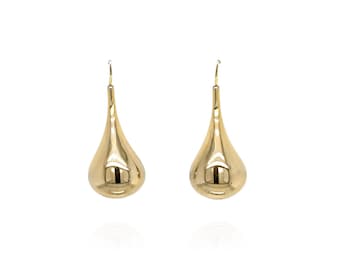 14k Yellow Gold Teardrop Dangle Earrings, Simple Gold Earrings, Lightweight Gold Earrings, Minimalist 14k Earrings, Classic Gold Earrings