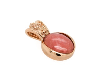 Plata esterlina oro rosa superposición ovalado rosa piedra preciosa colgante, colgante de oro rosa, joyería de piedra preciosa de plata de ley, joyería de piedra preciosa rosa