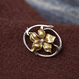 10k Yellow Gold Antique Brooch Pin, Yellow Gold Seed Pearl Brooch, Antique Gold Brooch, Antique Gold Floral Brooch, Yellow Gold Flower Pin