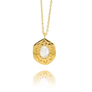 Sterling Silber 14k Gold Overlay Mondstein Sonne Halskette, Mondstein Schmuck, Boho Halskette, Gold Mondstein Halskette, Brautjungfer Geschenk