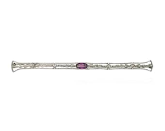 Antique Sterling Silver EIF & CO Purple Gemstone Bar Pin, Antique Sterling Pin, Art Deco Brooch, Art Deco Silver Bar Pin