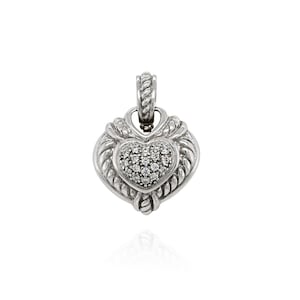 Sterling Silver Designer Judith RIPKA Pave CZ Heart Pendant, Judith Ripka Pendant, Judith Ripka Jewelry, Cubic Zirconia Heart, Cable Pendant