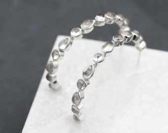 Bergkristall Creolen, Sterling Silber Creolen, Bergkristall Creolen, Bergkristall Schmuck, Edelstein Creolen