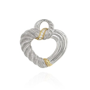 Sterling Silver Designer Judith RIPKA Pave CZ Open Heart Pendant, Judith Ripka Pendant, Judith Ripka Jewelry, Designer Heart, Cable Pendant
