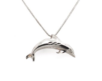 Sterling Silver Diamond Cut Dolphin Necklace, Sterling Silver Dolphin Jewelry, Beach Necklace, Beach Theme Necklace, Sterling Ocean Jewelry