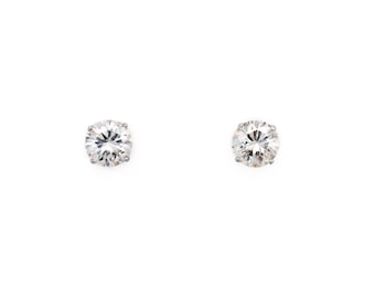 Sterling Round 8mm CZ Stud Earrings, Round Brilliant Gemstone Studs, 925 CZ Gemstone Earrings, Fake Diamond Earrings, Cubic Zirconia Studs