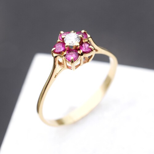 Natures Nouveau 18K Yellow Gold Ruby Flower Engagement Ring Etsy