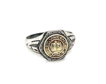 Sterling Silver and 10K Yellow Gold 1931 St Vincent Jr High School Class Ring, Antique School Ring, Jr High Ring, Antique Class Ring
