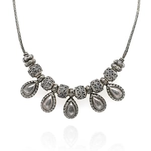 Collana a catena con perline in argento ossidato tribale indiano, collana in argento indiano, collana tribale di metà secolo, collana boho con perline fatta a mano