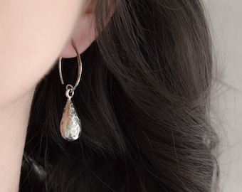 Sterling Silver Hammered Teardrop Dangle Earrings, Hammered Sterling Jewelry, Artisan Earrings, Modern Sterling Silver Dangle Earrings