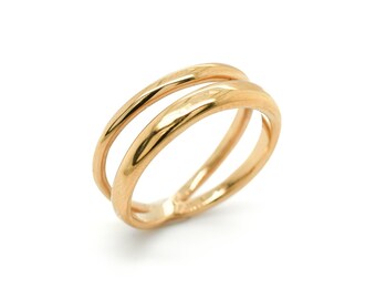 Sterling Gold Overlay Double Band Ring, Gold Illusion Ring, Gold Stacking Ring, Minimalist Gold Ring